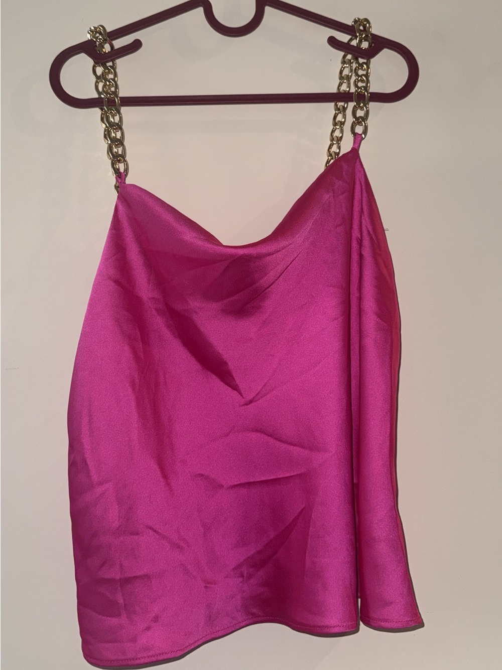 Bailey 44 Hot Pink Satin Tank with Gold Chain Straps